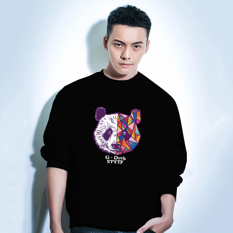 一线品牌外贸出口秋冬季新款加绒加厚圆领无帽长袖套头卫衣男潮牌