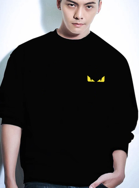 外贸出口撤回潮牌恶魔眼睛卫衣男士秋冬新款加绒加厚宽松黑色上衣