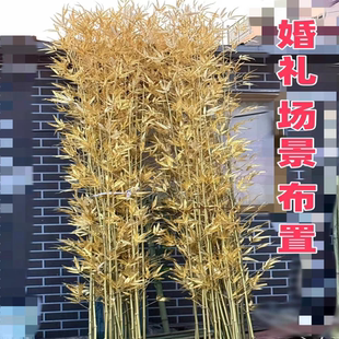 仿真金竹子金色金竹叶子黄金竹装饰落地花艺婚庆用品仿真绿植毛竹