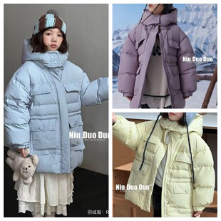 牛哆哆儿童羽绒服女冬季连帽面包服多口袋保暖外套加厚保暖中长款