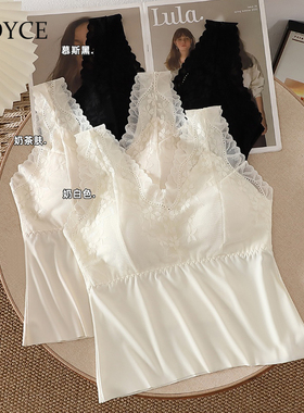 NOYCE薄款V领蕾丝吊带背心女修身显瘦带胸垫百搭打底衫上衣美背