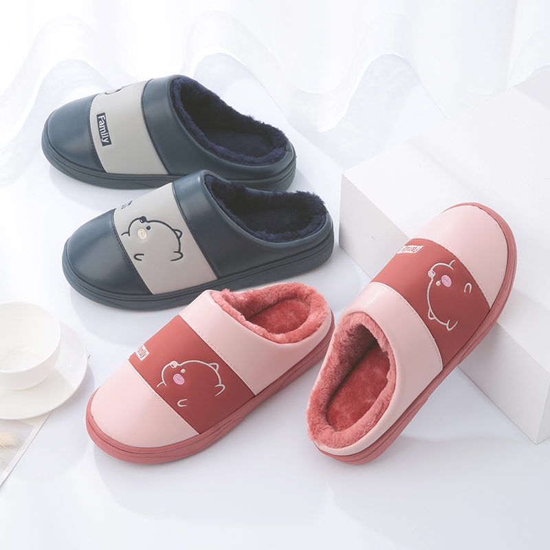 冬季防水居家厚底简约风棉拖鞋