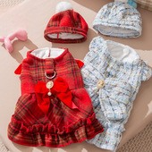 秋冬新款 加绒蝴蝶结小香风棉衣裙冬裙保暖连衣裙狗狗猫咪宠物衣服