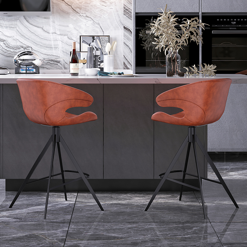 吧台椅高脚凳旋转靠背固定脚家用现代简约岛台椅欧式设计师款7237