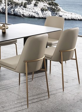 进口头层牛皮真皮意式餐椅轻奢高级感不锈钢法式奶油风餐桌凳子