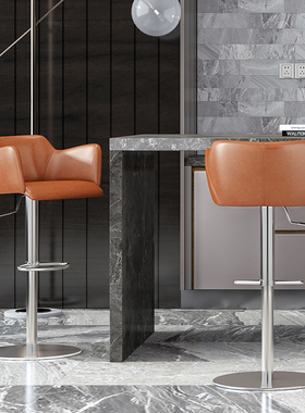 HEDUEN不锈钢吧椅吧凳现代厨房可升降旋转酒吧椅子扶手吧台椅H718