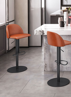 现代简约升降旋转吧台椅靠背家用轻奢设计师款欧式极简吧台凳7123