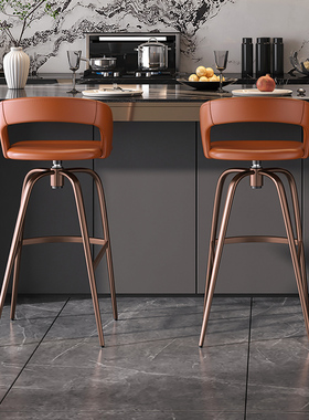 意大利进口头层牛皮高脚椅子设计师款轻奢吧台椅中岛台餐椅7320