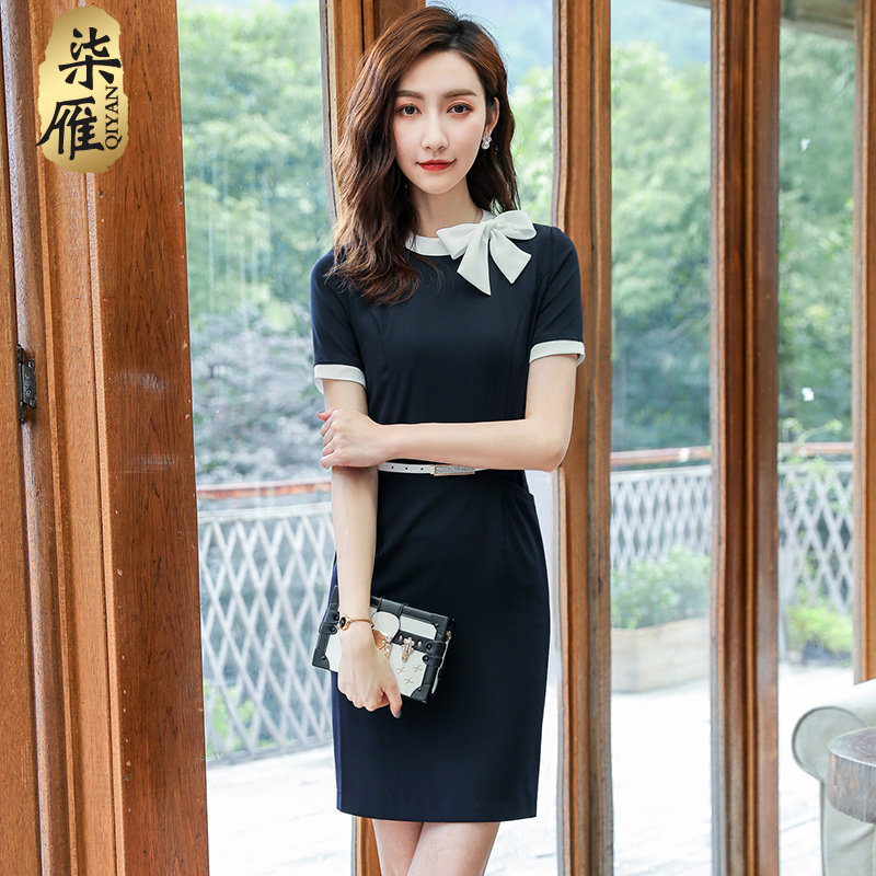 职业连衣裙女2025夏新款短袖OL美容师裙装气质空姐教师通勤工作服