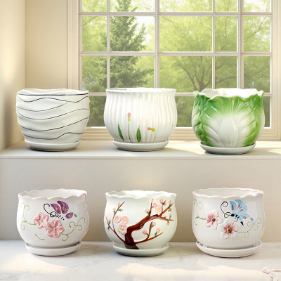 清仓捡漏陶瓷花盆特大号大号创意ins风家用吊兰绿萝多肉透气花盆