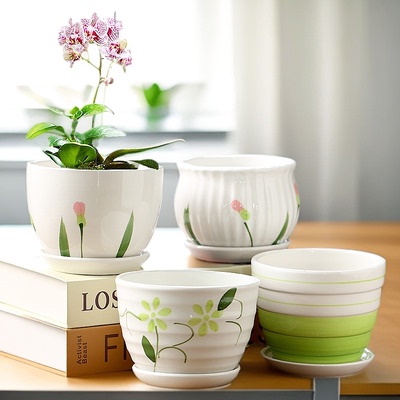 简约花盆陶瓷特价清仓特大号带托盘个性家用绿萝吊兰多肉花盆捡漏