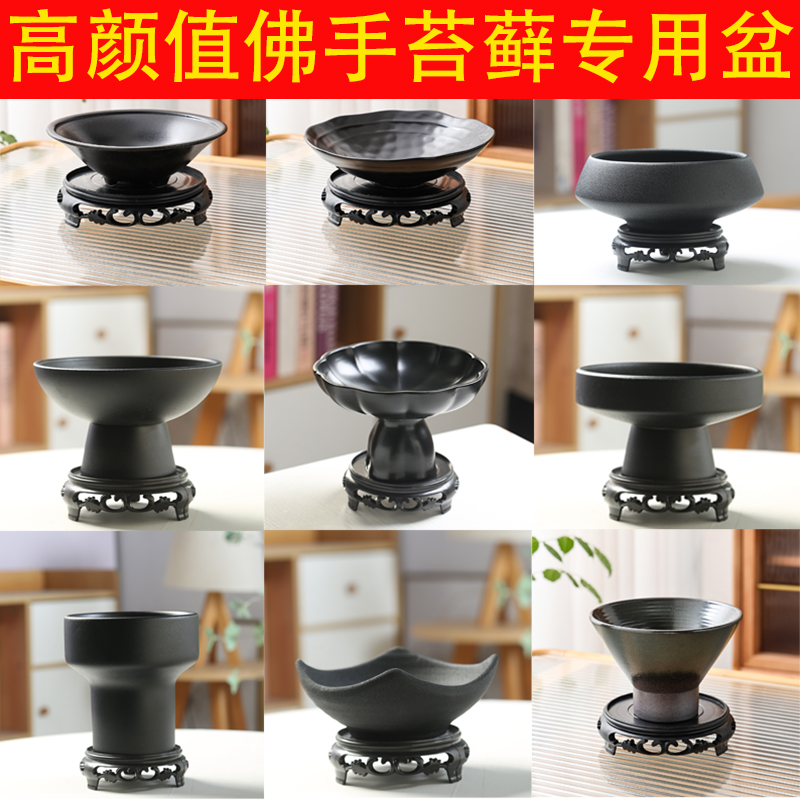 佛手柑托盘陶瓷花盆客厅中式高脚摆盘苔藓球简约容器花瓶水培盆