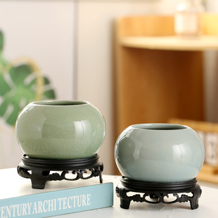 精致简约开片冰裂有孔陶瓷文竹多肉花盆创意中式小清新古典底托