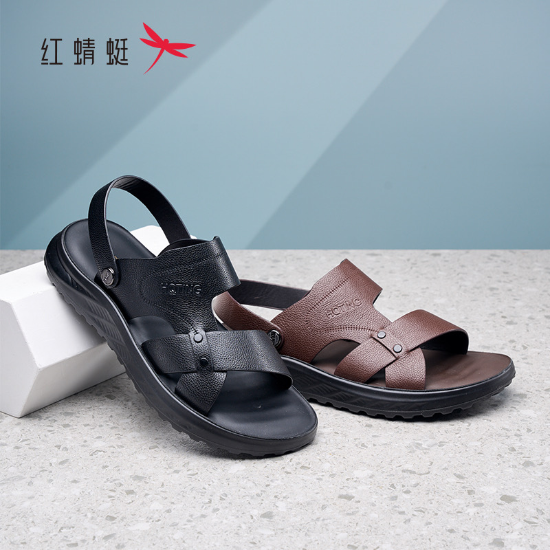 红蜻蜓2025夏季男士牛皮凉鞋沙滩LX68936001W平跟LX68936002W露趾