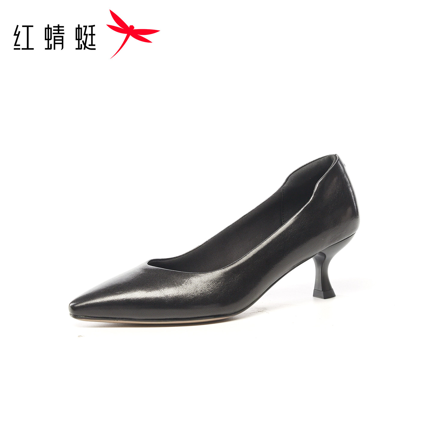 红蜻蜓秋女羊皮工装单鞋尖头浅口