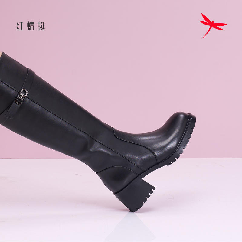 红蜻蜓冬季新女士高筒皮长靴子