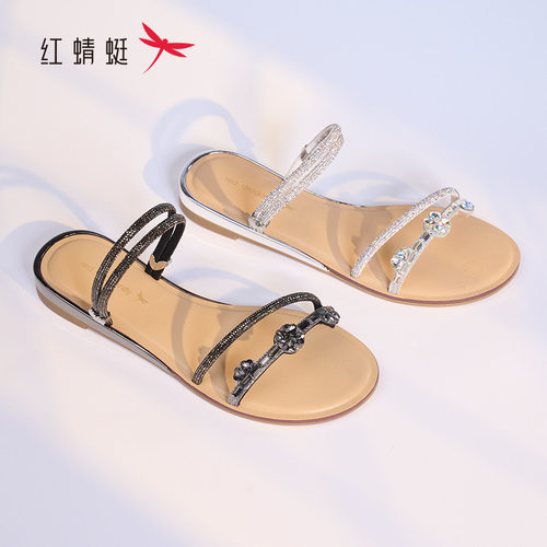 红蜻蜓夏一字拖鞋平底女凉鞋凉拖