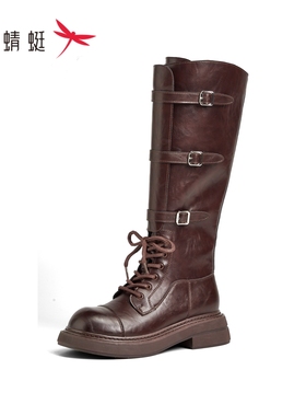 红蜻蜓2025冬季女长筒皮靴子CD52238011B粗跟骑士CD52238012B圆头