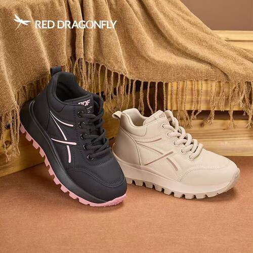 红蜻蜓冬季女老爹鞋休闲厚底加绒
