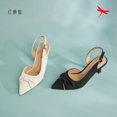 红蜻蜓夏季 KX57001091细跟尖头KX57001092蝴蝶结时尚 女法式 皮凉鞋