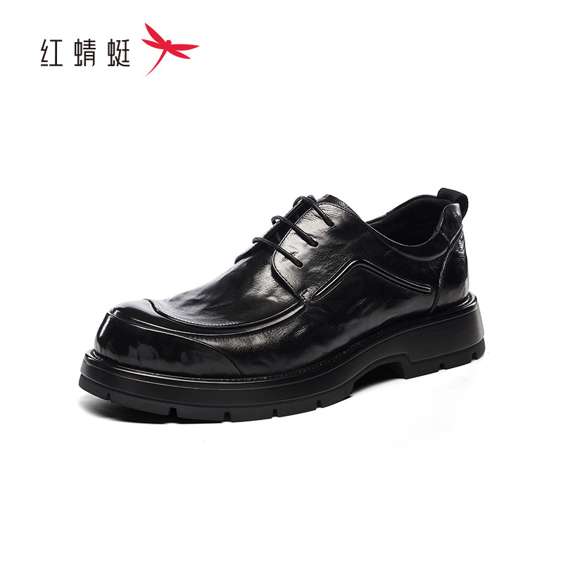 红蜻蜓2024男式单牛皮鞋商务AD52000051J系带透气厚底正装手抓纹