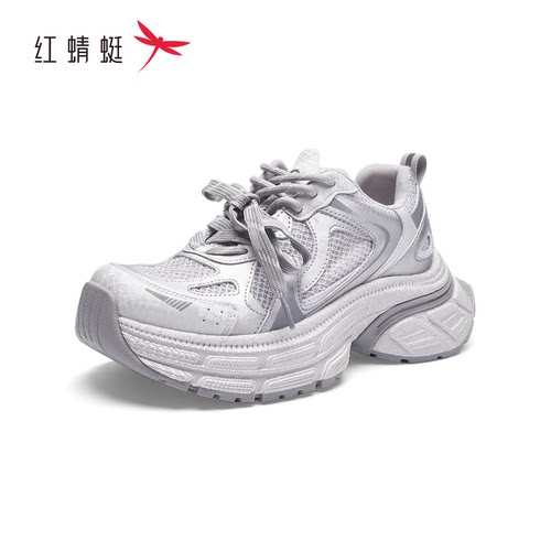 红蜻蜓秋女士老爹鞋休闲厚底网面