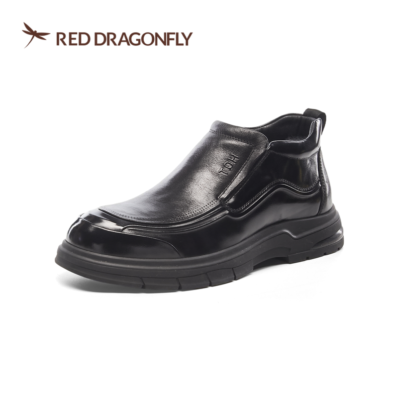 红蜻蜓冬季男士牛皮棉鞋高帮羊毛