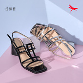 红蜻蜓新款 KX53010022粗跟时尚 夏女士皮凉鞋 KX53010021方头罗马鞋