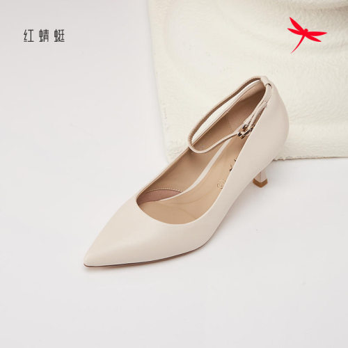 红蜻蜓春秋季女士羊皮单鞋细高跟