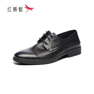 红蜻蜓2025春季男式单牛皮鞋商务通勤AC68909001系带透气方跟耐磨