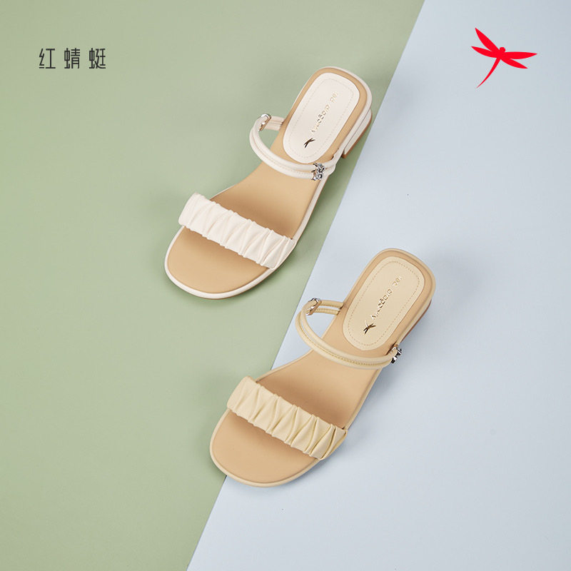 红蜻蜓小凉拖两穿凉鞋女KX57008031新夏季KX57008032中跟拖鞋时尚