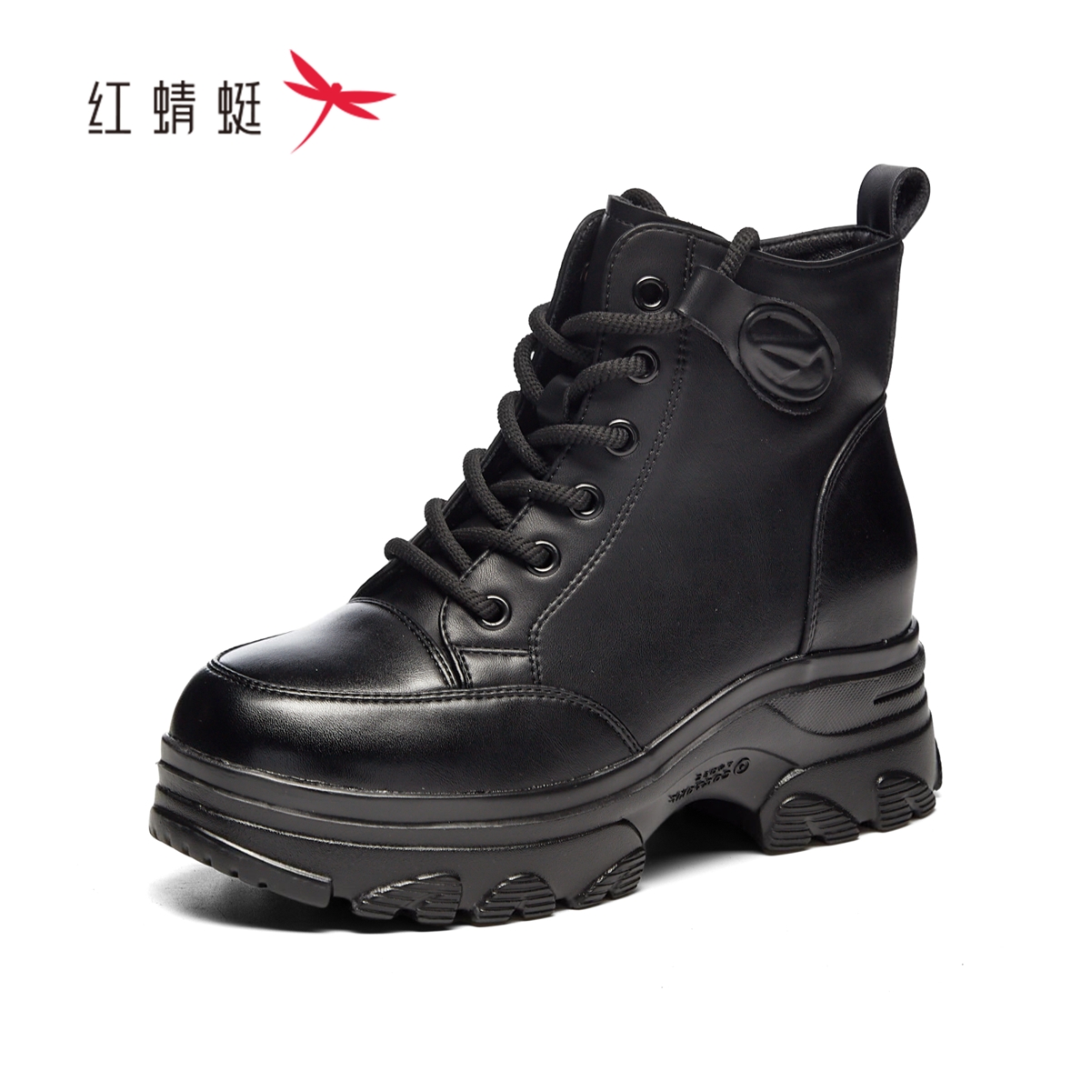 红蜻蜓冬季女士马丁短筒靴子加绒