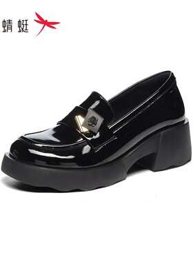 红蜻蜓2025春季女士乐福漆皮鞋BC61001071方跟厚底BC61001072浅口