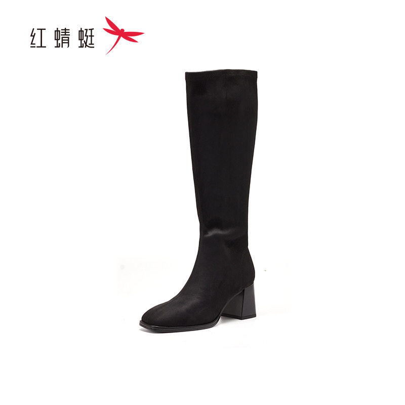 红蜻蜓冬女长筒靴瘦腿弹力高筒靴