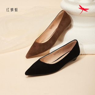 红蜻蜓新款女士羊皮鞋BC56000511工装浅口中跟尖头BC56000512简约