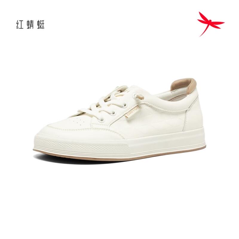 红蜻蜓女鞋真皮运动休闲女小白鞋