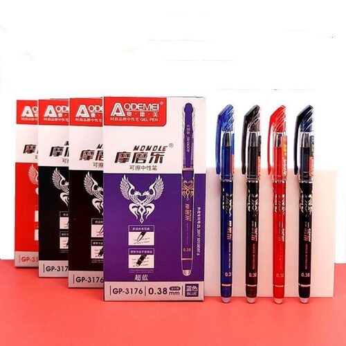 奥德美3176办公商务学生可擦笔作业笔可擦中性笔0.38mm针尖蓝黑墨