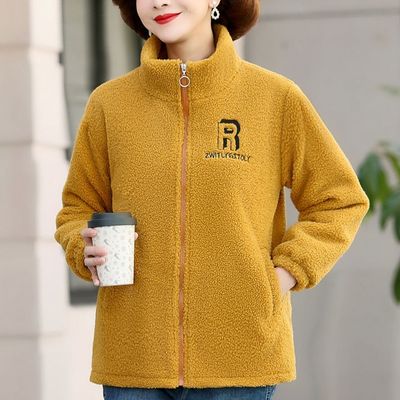 加绒加厚妈妈装羊羔绒短外套