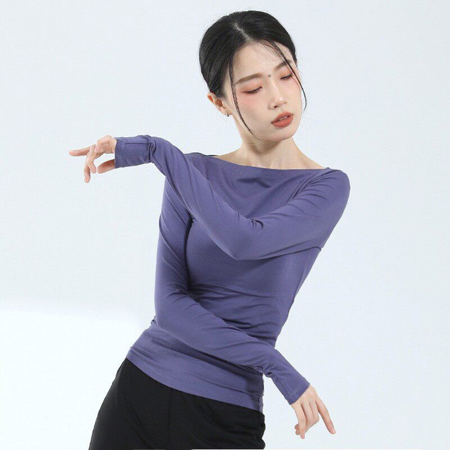 舞蹈练功服女一字领修身显瘦