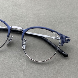 藏蓝S-01T超轻纯钛复古圆形镜框男帅气数码科技感眼镜框近视变色