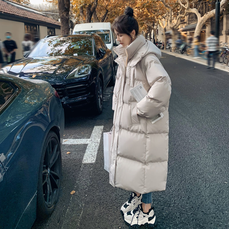 纯色连帽韩版宽松中长款面包服棉衣女2021年冬季新款加厚羽绒棉服