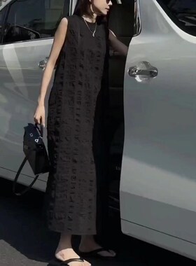 英国cherrykoko夏季新款高端精致法式长裙无袖宽松褶皱女裙