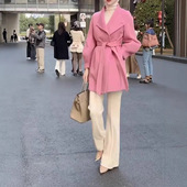 女装 英国cherrykoko秋冬新款 微喇裤 外套时尚 减龄粉色中长款