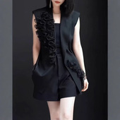 洋气显瘦女装 英国cherrykoko新款 设计感立体花外套高腰短裤