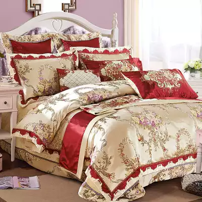 European-style embroidery jacquard 60 satin plush cotton high-end four-piece cotton pure cotton new wedding bedding