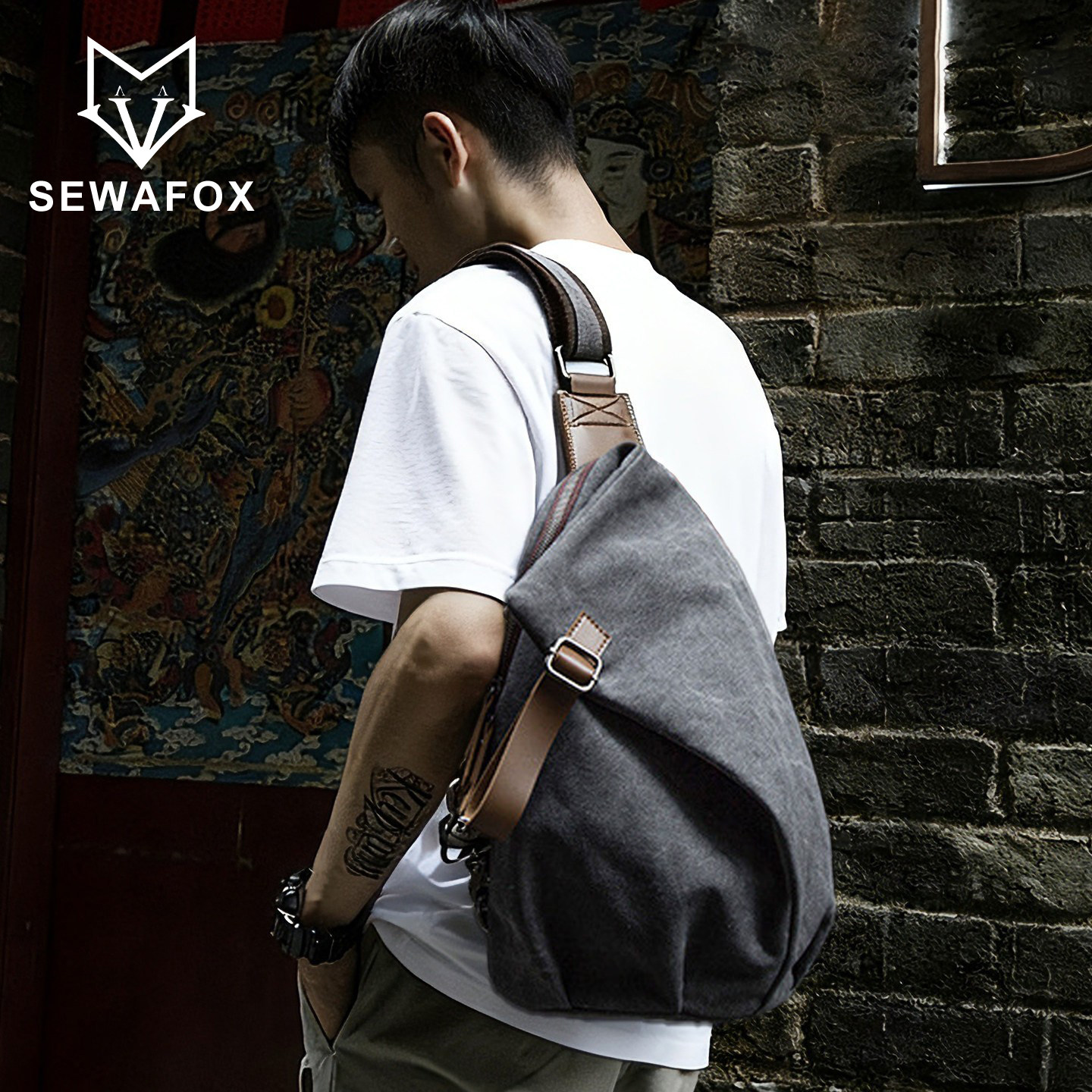 SEWAFOX复古通勤大容量斜挎胸包