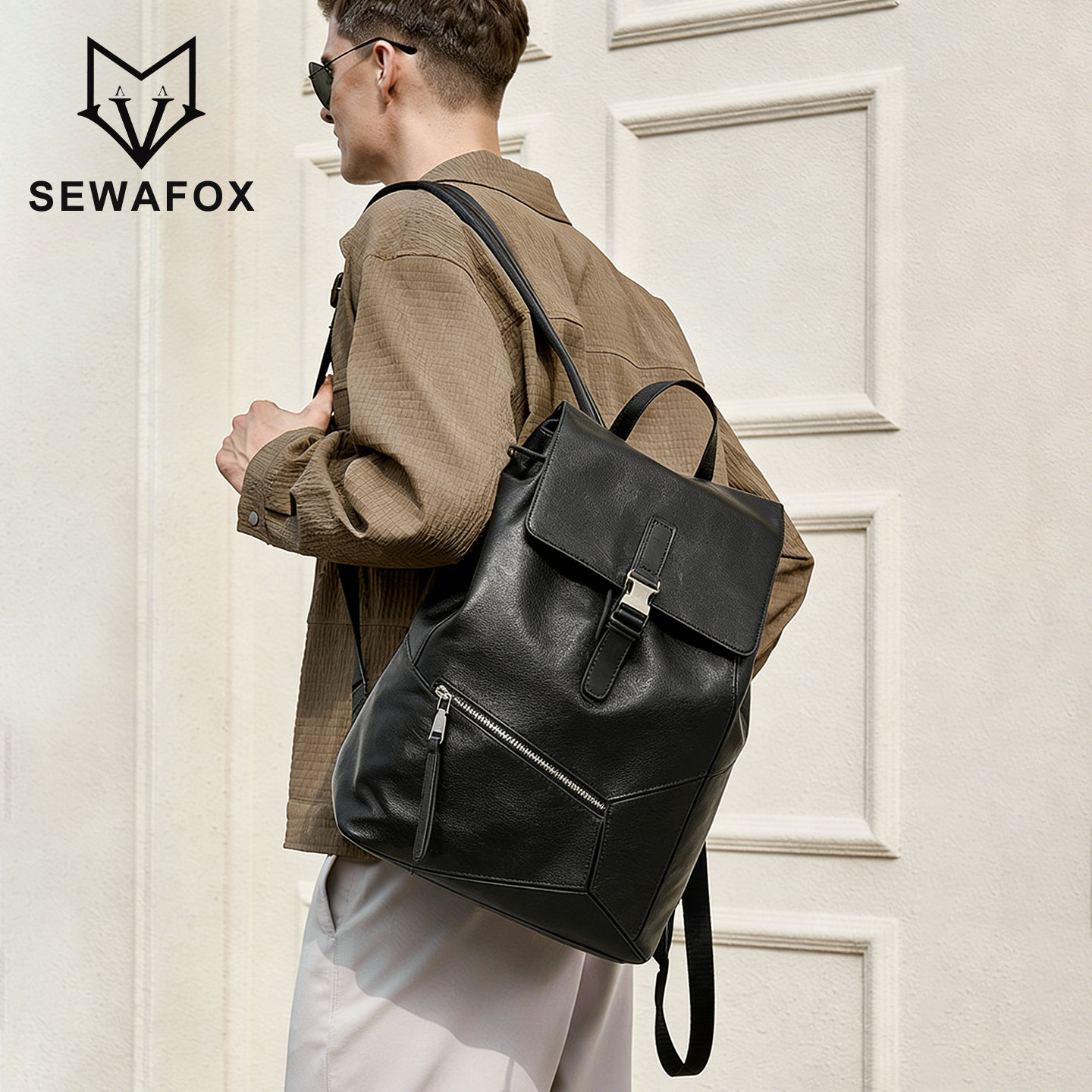 皮质双肩包背包男士大容量短途旅行包商务通勤包电脑包高级感男包