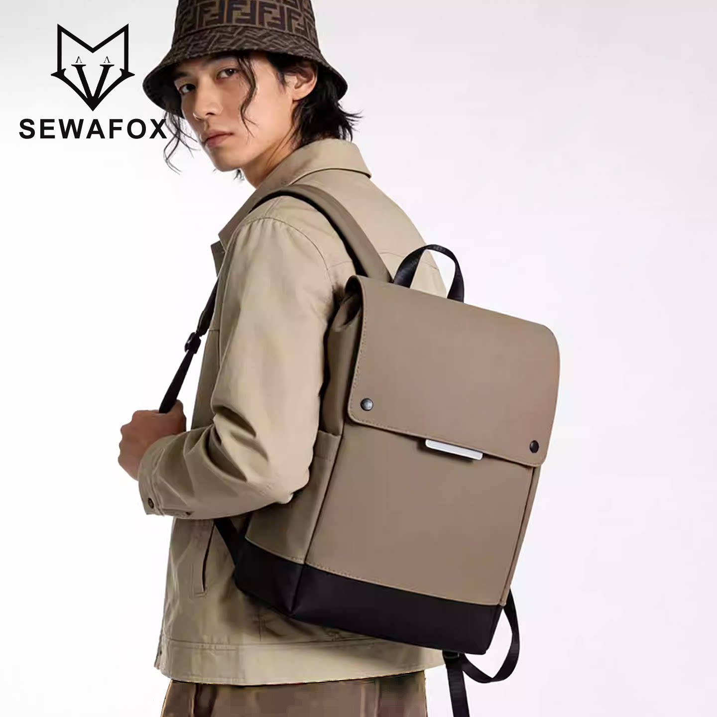 男士通勤双肩包电脑包皮质高级感书包大学生旅游大容量旅行背包女