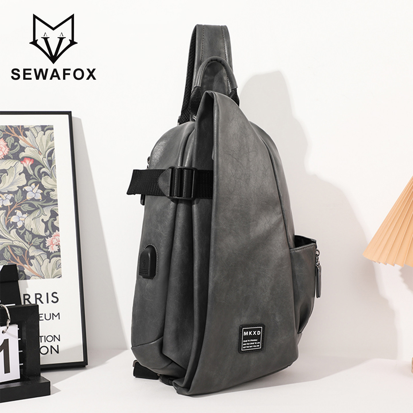 皮革胸包男款潮牌男士斜挎包机车斜肩包单肩包休闲男包设计感小众,箱包皮具/热销女包/男包,男士包袋,淘宝优惠券,粉丝福利购,淘宝优惠卷