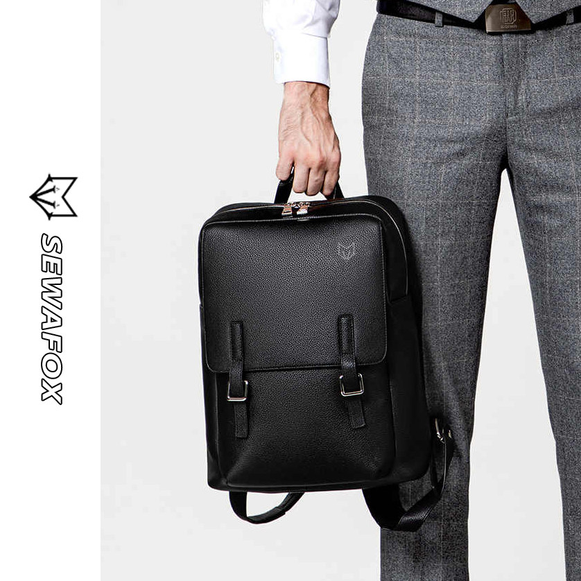 双肩包皮质男士商务出差背包防水电脑包大容量通勤包男大学生书包